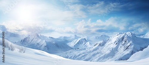 Snow-covered mountain range...