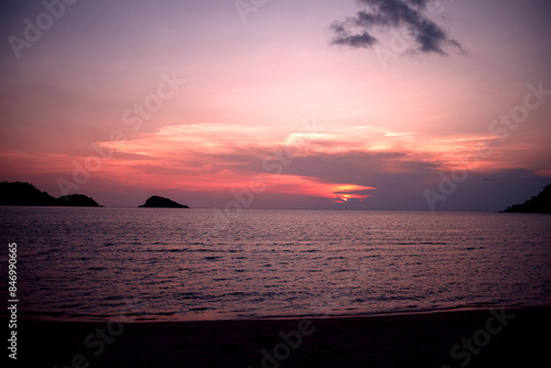 the beach. the sea.sunset. sand.Thailand. Koh chang Island .shot with a retro lens. selective focus. low depth of focus