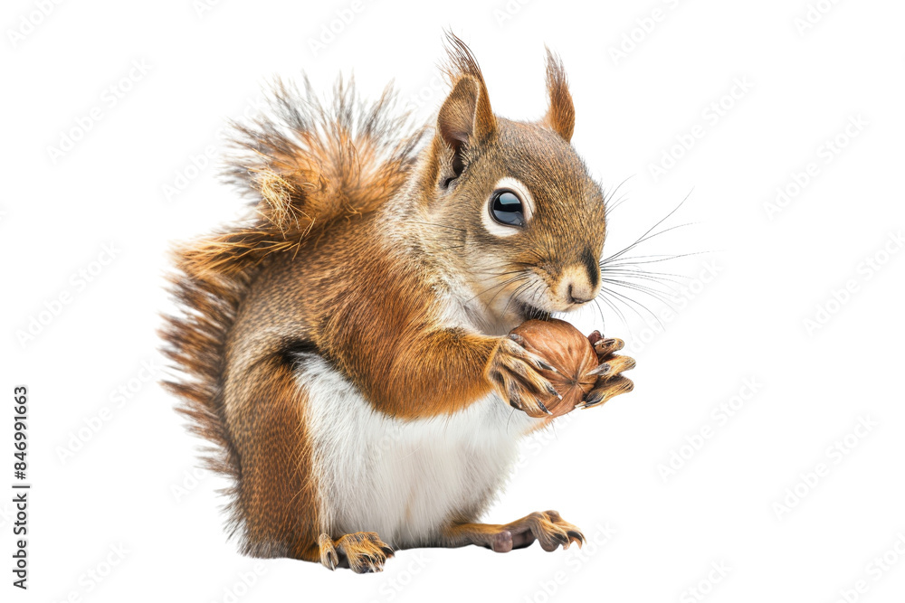 A cute squirrel holding a nut, isolated on a transparent background. The close-up highlights its delicate fur and inquisitive eyes. A cute squirrel holding a nut, isolated on a transparent background. The close-up highlights its delicate fur and inquisitive eyes.