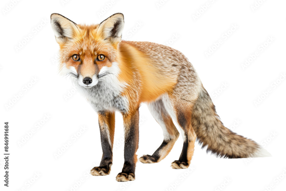 A high-quality image of a red fox standing alertly. Perfect for wildlife, nature, and animal concept projects. A high-quality image of a red fox standing alertly. Perfect for wildlife, nature, and animal concept projects.