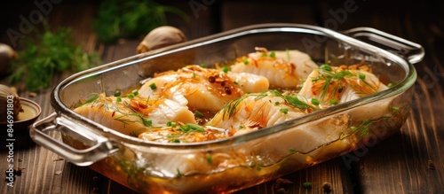 Sliced fish marinated with ...