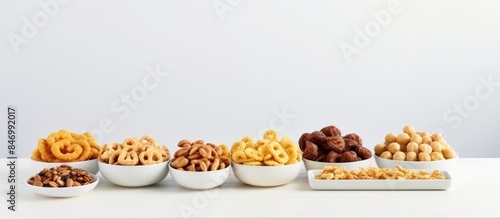 Assorted nuts in bowls line...