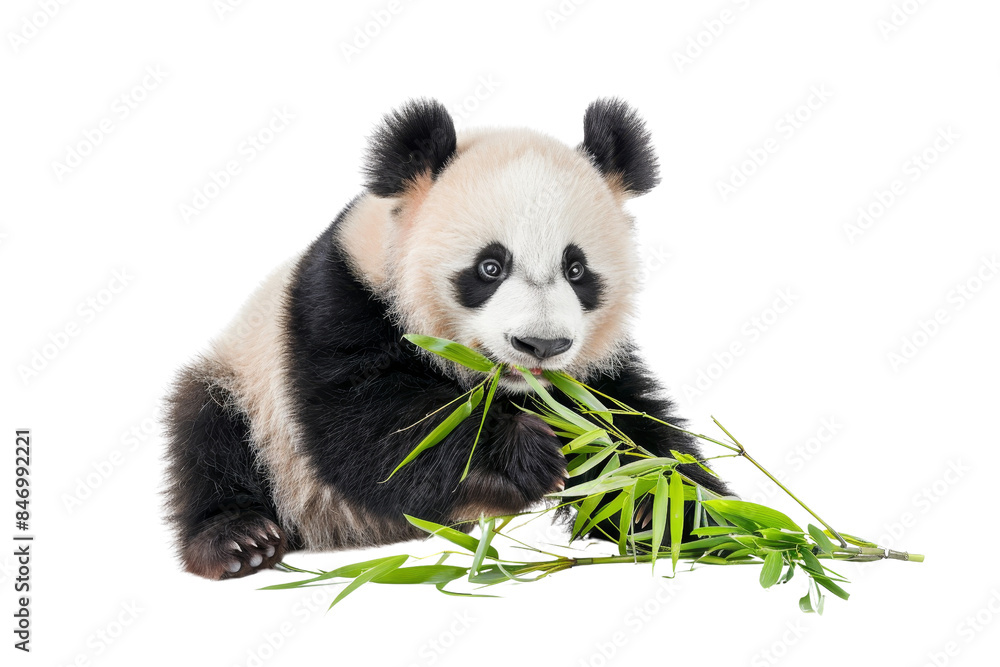 Adorable baby panda chewing on bamboo sticks, isolated on a transparent background. Perfect for wildlife and nature themes. Adorable baby panda chewing on bamboo sticks, isolated on a transparent background. Perfect for wildlife and nature themes.