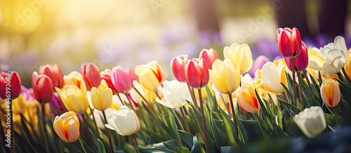 Vibrant tulips of various h...
