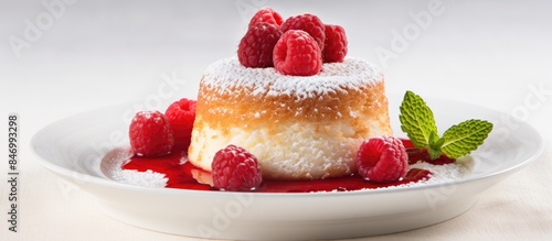 Raspberry souffle elegantly...