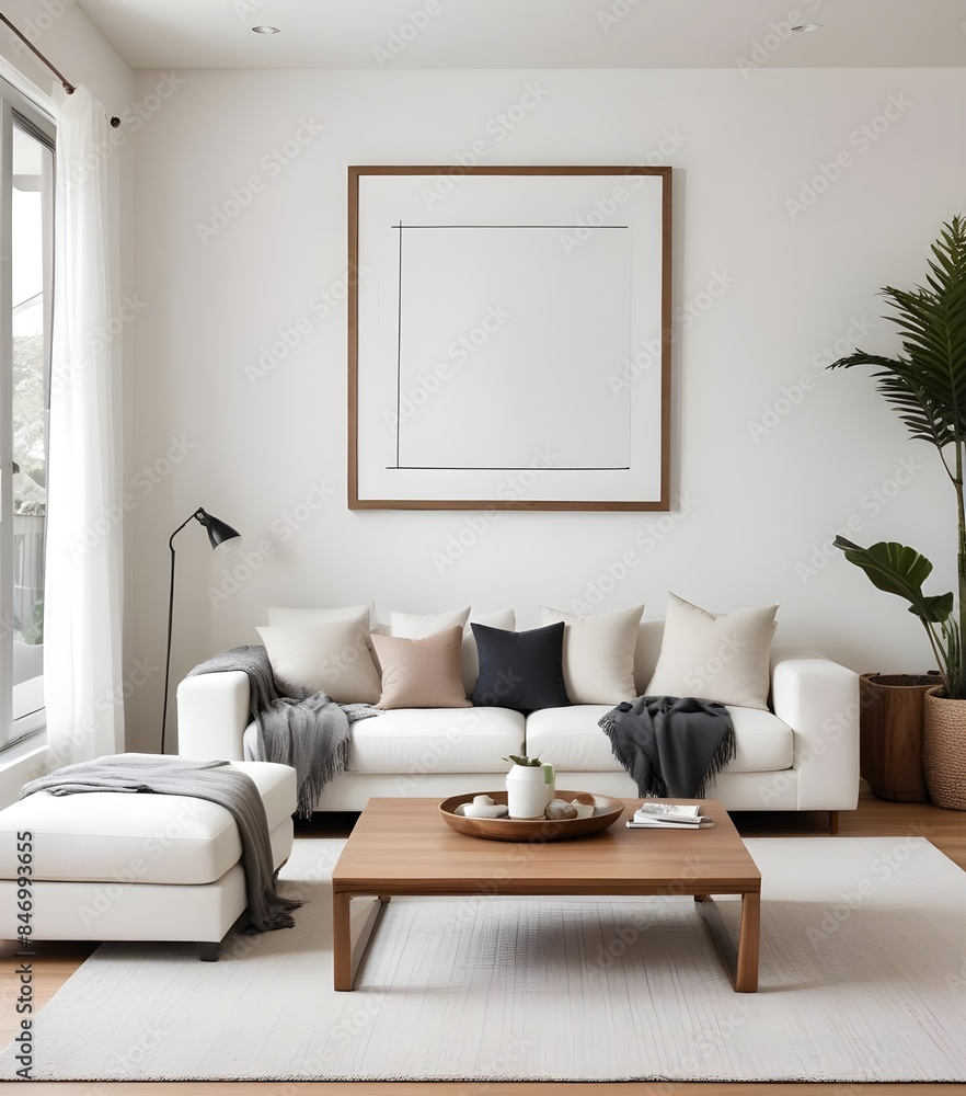 Mockup poster frames on the wall of the dining room. Modern Interior mockup. Apartment background. Modern Japandi interior design. 3D render Mockup poster frames on the wall of the dining room. Modern Interior mockup. Apartment background. Modern Japandi interior design. 3D render