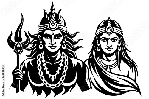 lord shiv and Parbati vector art illustration