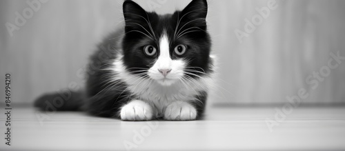 Seated cute cat in black an...