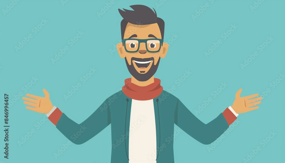 Happy Man with Glasses and Beard Open Arms Illustration Happy Man with Glasses and Beard Open Arms Illustration