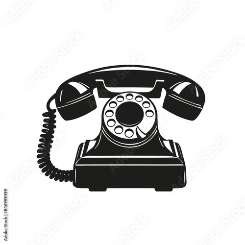 Vintage style illustration of a retro black rotary dial telephone.