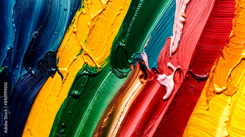 Abstract colorful oil painting on canvas. Oil paint texture with brush and palette knife strokes.