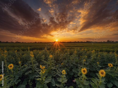 Wide-angle sunset panorama.