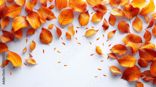 Falling flying autumn leaves background. realistic autumn yellow leaf isolated on white background. fall sale background