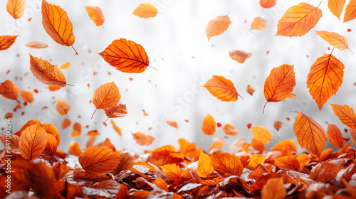 Falling flying autumn leaves background. realistic autumn yellow leaf isolated on white background. fall sale background