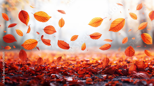 Falling flying autumn leaves background. realistic autumn yellow leaf isolated on white background. fall sale background