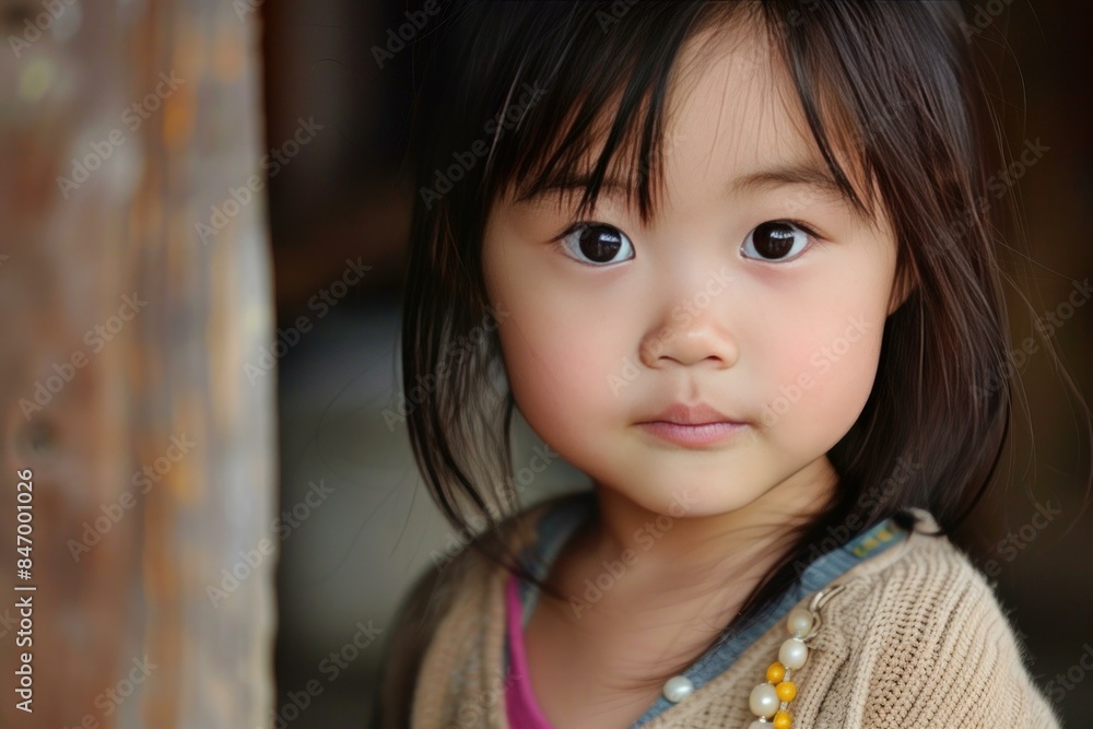 Closeup portrait of a young girl with large expressive eyes and a soft smile Closeup portrait of a young girl with large expressive eyes and a soft smile