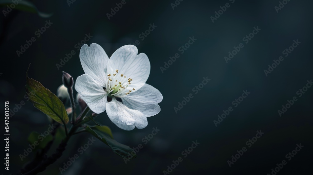 A white blossom against a dark backdrop A white blossom against a dark backdrop