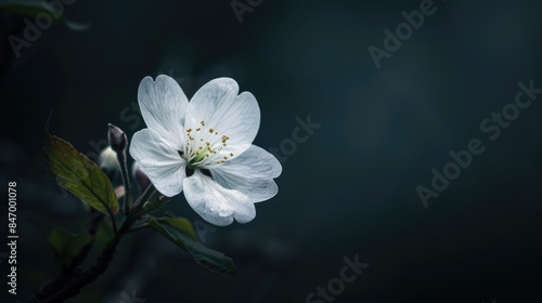 A white blossom against a dark backdrop photo