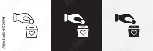 Donation icon. Charity icons. Money donate icon. Funding and philanthropy symbol. Give money sign. Vector stock icons collection in thin line and flat colors style design.