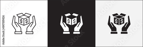 Donation icon. Charity icons. Money donate icon. Funding and philanthropy symbol. Give money sign. Vector stock icons collection in thin line and flat colors style design.