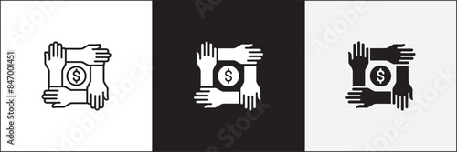 Donation icon. Charity icons. Money donate icon. Funding and philanthropy symbol. Give money sign. Vector stock icons collection in thin line and flat colors style design.