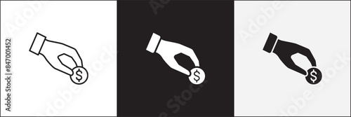Donation icon. Charity icons. Money donate icon. Funding and philanthropy symbol. Give money sign. Vector stock icons collection in thin line and flat colors style design.
