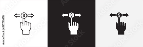 Donation icon. Charity icons. Money donate icon. Funding and philanthropy symbol. Give money sign. Vector stock icons collection in thin line and flat colors style design.