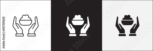 Donation icon. Charity icons. Food donation icon. Hands giving food icon. Vector stock icons collection in thin line and flat colors style design.