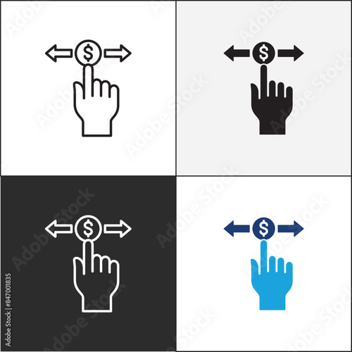 Donation icon. Charity icons. Money donate icon. Funding and philanthropy symbol. Give money sign. Vector stock icons collection in thin line and flat colors style design.