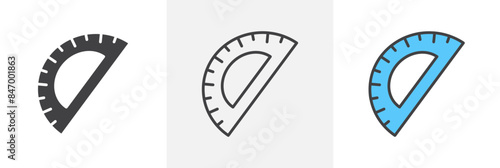 Angle ruler icon set. Vector symbol for protractor.