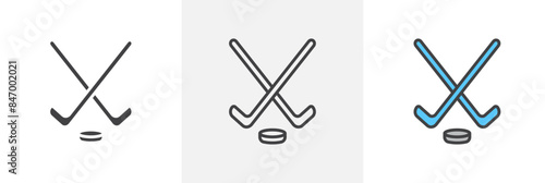 Photography Ice Hockey Equipment Icon Set. Crossed Hockey Sticks Vector.