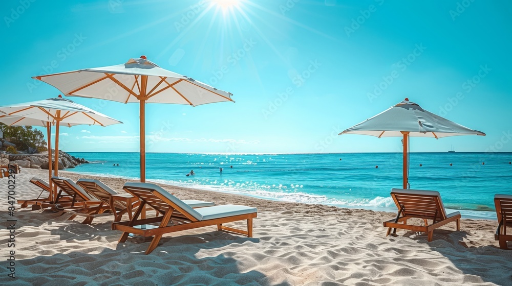 Beach scene with umbrellas and chairs Beach scene with umbrellas and chairs
