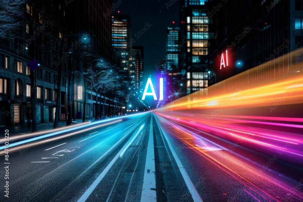 AI neon highway in futuristic city advanced technology cyber infrastructure modern transportation glowing visuals vibrant colors high tech design digital innovation urban nightscape tech AI neon highway in futuristic city advanced technology cyber infrastructure modern transportation glowing visuals vibrant colors high tech design digital innovation urban nightscape tech