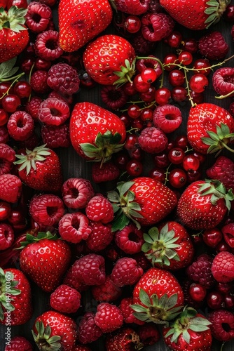 Mix with red berries. Straw...