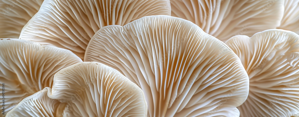 Closeup of oyster mushroom gills Closeup of oyster mushroom gills
