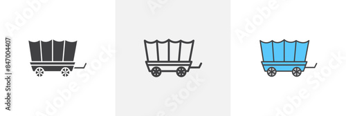 Vintage carriage icon set. Wooden wagon vector symbol. Ox cart sign.