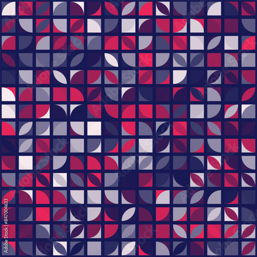 Geometric abstract seamless pattern with simple elements of geometry. Bauhaus constructive style tiles.