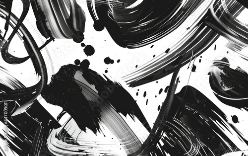 Black and white paint splashes on the background, creating an abstract pattern. Created with AI photo