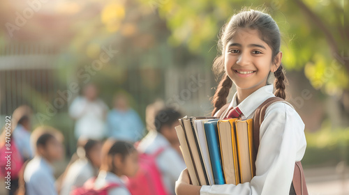 Wallpaper Mural Indian young girl holding books in the school Torontodigital.ca