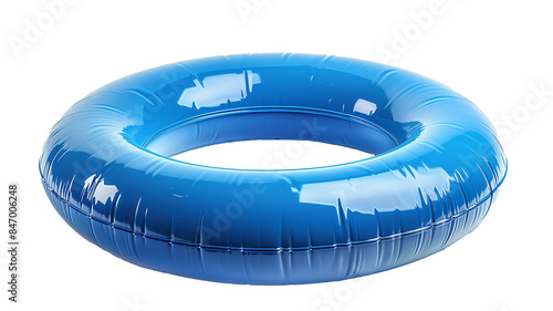 A classic blue inflatable swim ring isolated on a white background. photo