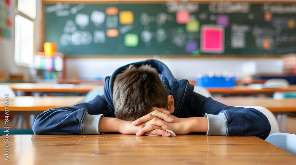 Sad young student sitting in the classroom Sad young student sitting in the classroom