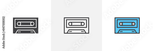 Cassette tape icon set. Classic 80s music audio cassette player vector symbol. Vintage mixtape stereo sign.