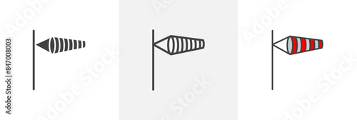 Windsock icon set. Wind vane flag vector symbol. Wind direction indicator flag sign.