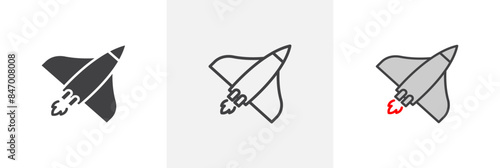 Space shuttle icon set. Vector symbol for aerospace and space exploration themes.