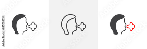 Cough icon set. Bad breath and cold symptoms vector symbol. Sick person icon.
