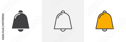 Cowbell icon set. Farm animal metal ring bell vector symbol.