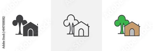 Treehouse icon set. Tree house vector symbol.