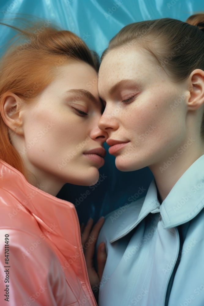 Two women standing side by side, possibly celebrating or sharing a moment Two women standing side by side, possibly celebrating or sharing a moment