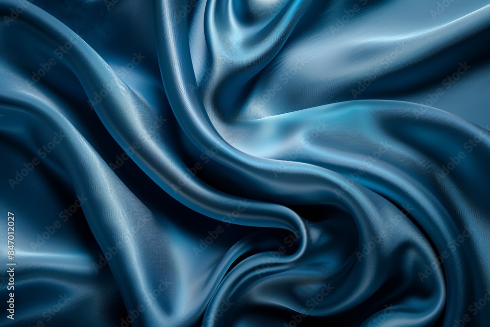 Fototapeta premium blue silk fabric with a wavy pattern on it's surface