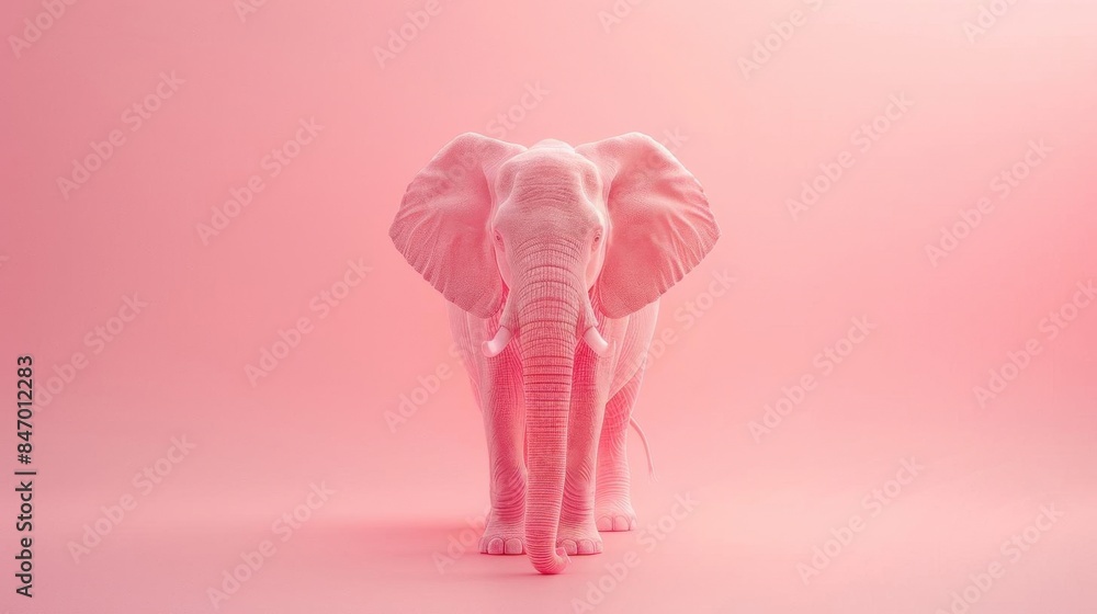 Pink elephant floating, minimalist background, centered composition, bright daylight, whimsical and surreal atmosphere Pink elephant floating, minimalist background, centered composition, bright daylight, whimsical and surreal atmosphere